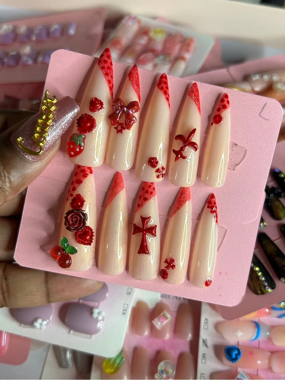 Red Embellished extra long - Women Makeup